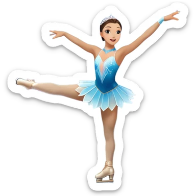 An icon of a theatrical ice show with close-up costumed figure skater performing a dramatic scene on a glowing ice stage. Spotlights, colorful scenery, and a cheering audience in a grand arena convey the magic and artistry of the ice performance. Transparent background included. sticker