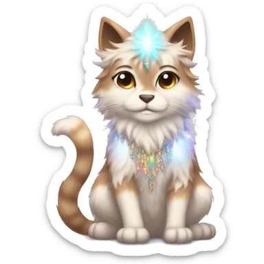 Furry, sparkle, iridescent, colorful, pastel, edgy, cool, fantasy beautiful, brown, beige, white, divine, godly, angelic, animal, anthro, full body, fursona, feline sticker