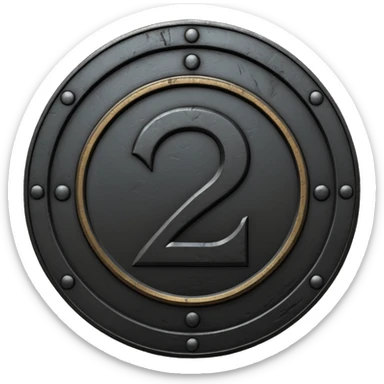 Minimal emoji, gothic metal coin made of black steel, engraved number 2 at the center, ancient industrial aesthetic, worn metal texture, no glow, no neon, flat emoji design, centered, transparent background sticker