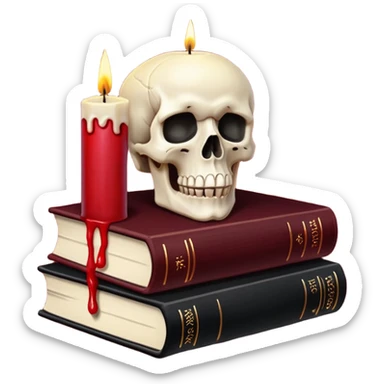 skull candle on black occult books dark red sticker
