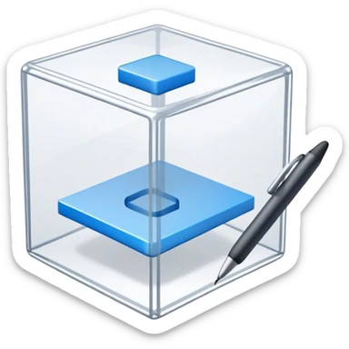 Create an emoji for 3D visualization and modeling. Show a 3D wireframe model or shape (e.g., a cube or sphere) with a design tool like a stylus or 3D rendering software interface. Use modern, professional colors. Do not include any emojis or smiley faces. Make the background transparent. sticker