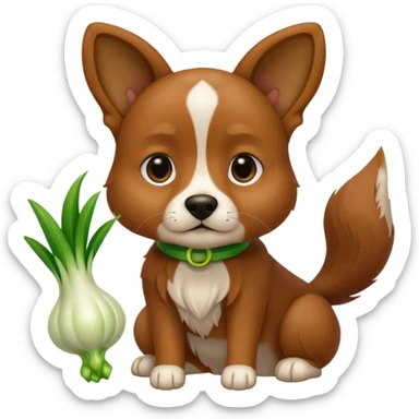 Dog with green onion sticker