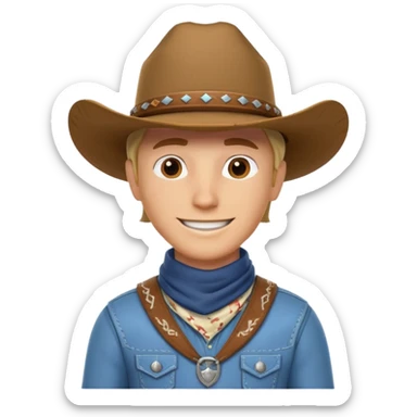 cowboy horse rider portrait, head and shoulders only, cowboy hat, bandana, western outfit collar, confident smile, 3D cartoon, mobile game icon style, clean background, no text, no watermark
 sticker