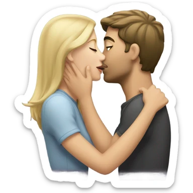 blonde girl kissing brunette man sticker