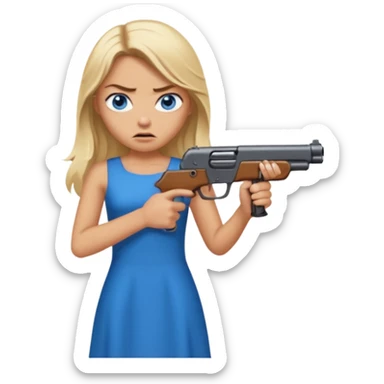 Sexy Beautiful  blue eye blonde Long Hair Gangsta girl in a hot Dress Looks angry  with a big gun sticker