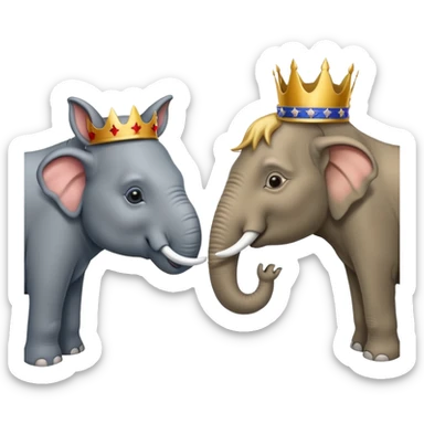 Democratic Party elephant facing Republican Party donkey with King Trump inbetween sticker