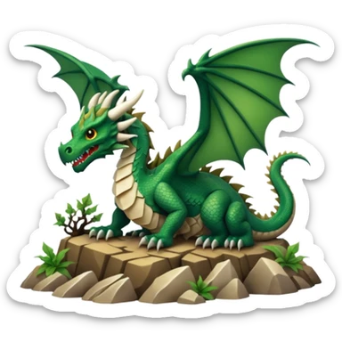 A giant dragon sitting on a mountain looking at the other dragon that is cover in bones sticker