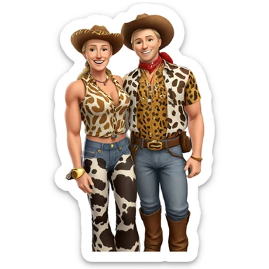 smiling cowboy with animal print sticker