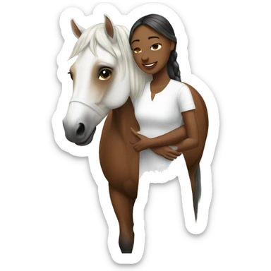 Woman in white dress hugs bay horse sticker