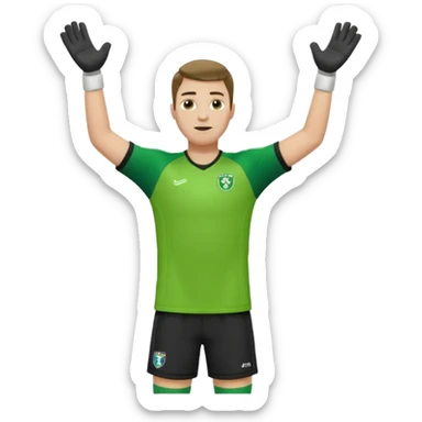 goalkeeper, standing, wearing a green shirt, shorts, socks and football boots, with arms raised sticker