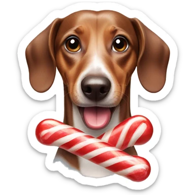weiner dog eating candy canes sticker