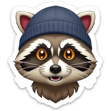 Angry Raccoon bandit with beanie hat sticker