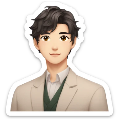 Gorgeous romantic Asian anime gentle man with blushing face aesthetic trending style outside sticker