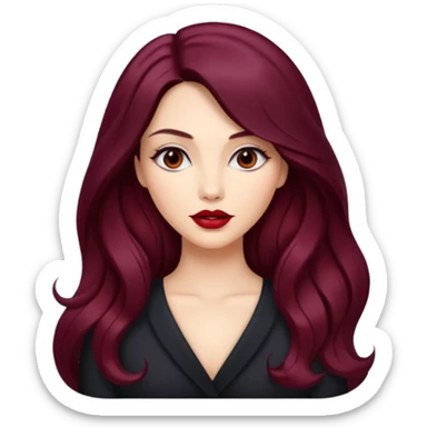 young glamorous woman 
Long waist-long hair
centre part
slightly wavy
dark burgundy hair 
 sticker