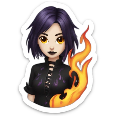 goth egirl with flame in chest sticker