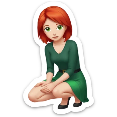Woman with green eyes and red hair kneeled down  sticker