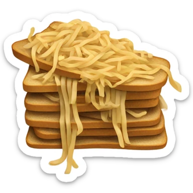 Brown stir-fried noodles between vertically split bread sticker
