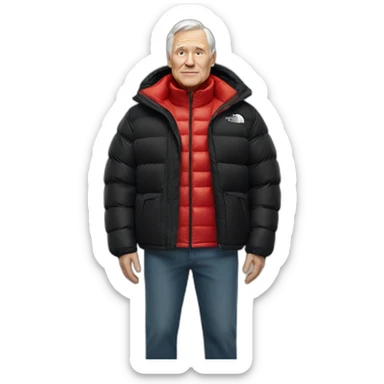 old white man overweight with black and red supreme north face puffy jacket sticker