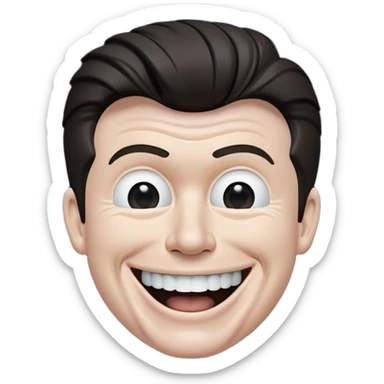 Very White Rick Astley with a goofy ahh smile and he can only fit 3 upper teeth in his mouth and it is squeezworming his face and the background is almost pitch black but it’s not because there are lines of white but you can only see half of the background sticker