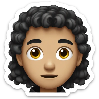 a young male with medium skin and curly black hair, wearing a black hoodie, angry expression sticker