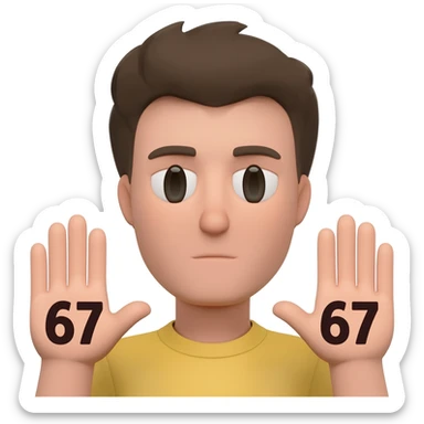 Person with the numbers 67 in there hands sticker
