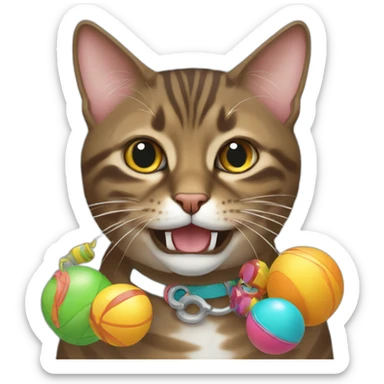 California spangled Cat with toys in the mouth sticker