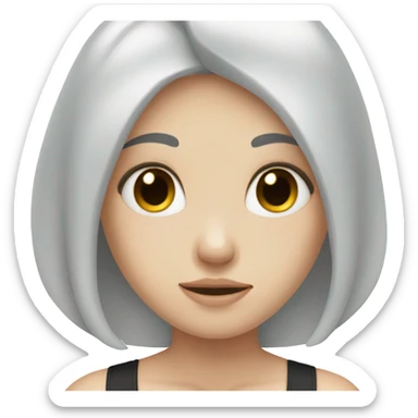 Pale girl with long black hair cupping her face with her hand sticker