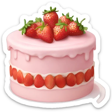 Light Pink strawberries and cream birthday cake  sticker