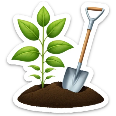 An icon featuring a shovel, a plant symbolizing agronomy. The design includes crops, a field, and a watering can, representing the science of soil management, crop production, and sustainable farming. Transparent background highlights agricultural research and growth. sticker
