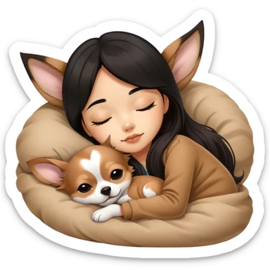 -longhair-chihuahua- with Brown Merle coat Coquette teenage cute asian black hair girl sleeping  sticker
