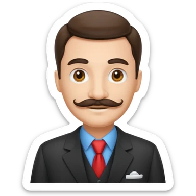 a housekeeper in suit with a mustache sticker