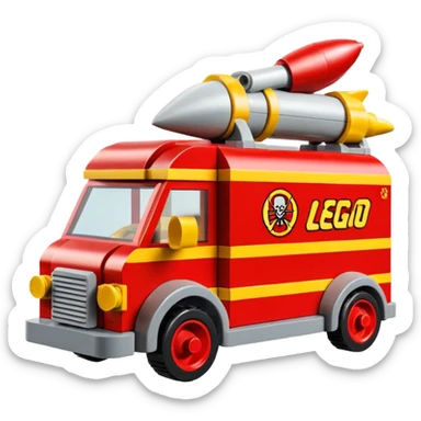Heroic Lego SuperBug Ron’s exterminator antique rocket powered moving van (motto: Killing bugs is fun) sticker
