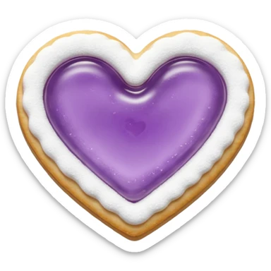Realistic shortbread cookie in the shape of a heart with Pale Purple color jelly middle filling and sprinkled powder sugar on top. sticker