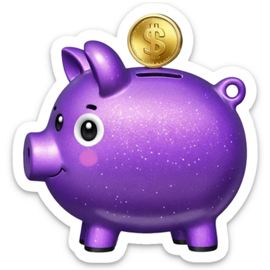 money in a glitter purple piggy bank sticker