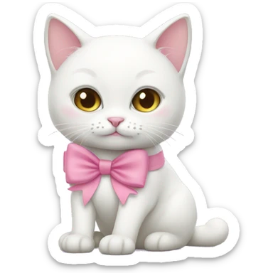 white cat with pink bow sticker