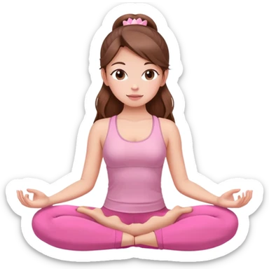 girl pink pilates princess is sitting in a lotus position in pink. yoga. brown hair and eyes light skin long hair calm sticker
