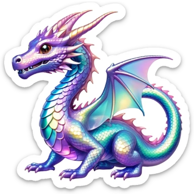 Sparkly glossy Pastel iridescent glass dragon sticker