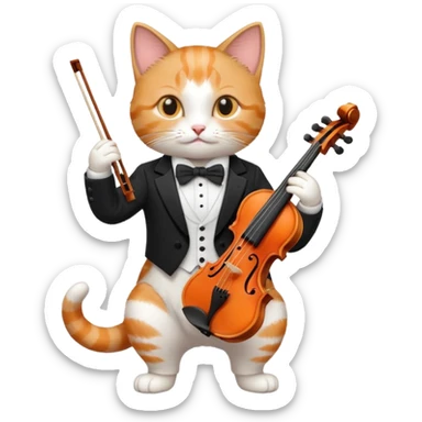 Cat playing violin on his shoulders sticker