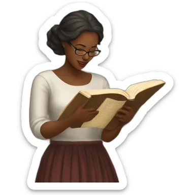 a woman studies old church books sticker