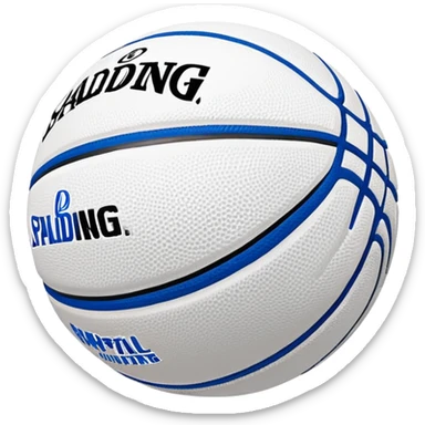 Hyper minimal blue basketball with simplest line pattern, micro NBA and Spalding logos, iOS emoji style sticker