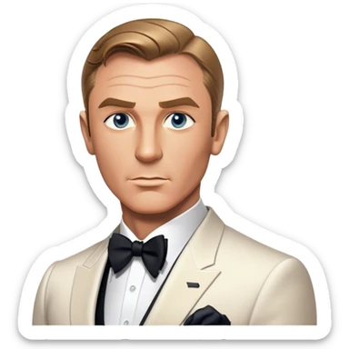 Cinematic Realistic James Bond Pop Culture Emoji, depicted with suave sophistication and dynamic action rendered with crisp details and cinematic lighting that capture his legendary cool. sticker