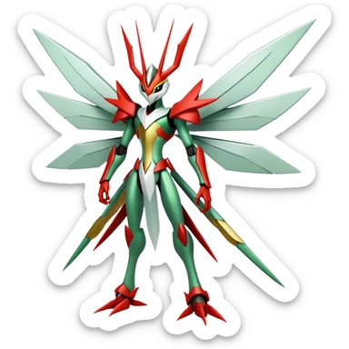 Cool Edgy Shiny Ethereal Legendary Kartana-Digimon-Scizor-hybrid full body sticker