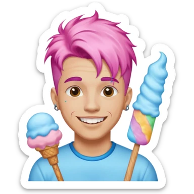 happy colorful cotton candy haired man with braces and tattoos and just face sticker