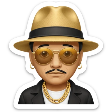 old Chicano gangster, tilted hat, large sunglasses, gold chain sticker