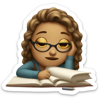 Tired girl studying hard  sticker