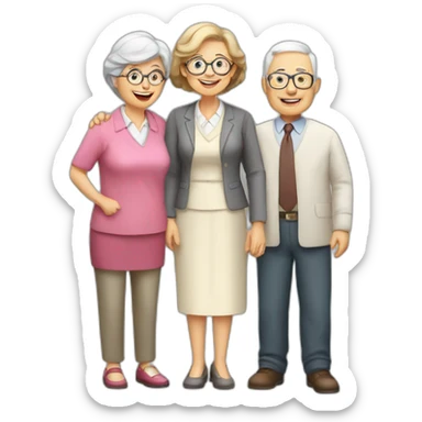 Seniors together with older lady teacher sticker