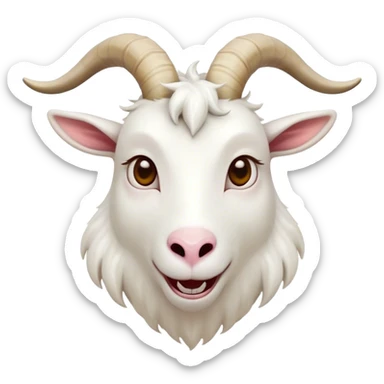 Cinematic Comical White Goat Portrait Emoji, Head tilted dramatically with an exaggeratedly amused expression, featuring a sleek white fur with a prominently quirky set of curved horns, wide, expressive eyes filled with playful disbelief, Simplified yet hilariously expressive features, highly detailed, glowing with a slightly sassy glow, high shine, dramatic yet playful, stylized with an air of cheeky mischief, bright and endearing, soft glowing outline, capturing the essence of a spirited and over-the-top goat, so meme-worthy it feels like it could side-eye its way into internet fame instantly! sticker