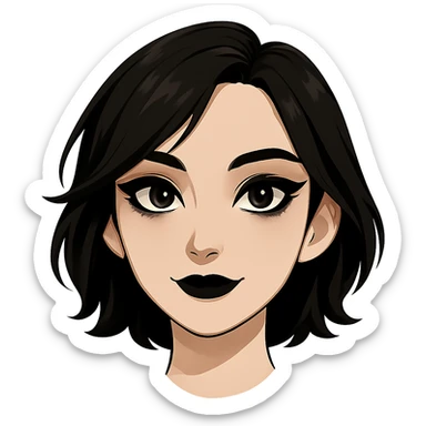 Isolate and keep only the face of Samsung Sam, removing neck and torso. The face should have black bob haircut and gothic style makeup. Preserve transparent background. sticker