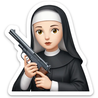 stylish nun holding a gun sticker