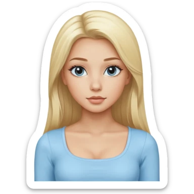 pretty girl blonde long hair makeup light baby blue skin tight square neckline long sleeve top sticker